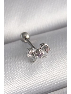 Eco Lounge 316L Çelik Gümüş Renk Zirkon Taşlı Kurdele Tragus Piercing