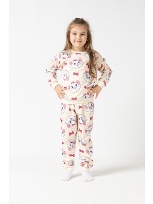 Buufuu Kız Çocuk Kedi Yüzü Baskılı Alt-Üst Takım