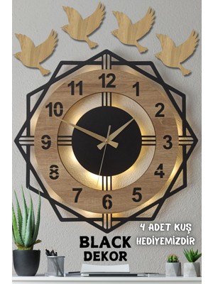 PremiumPort Sonoma Rengi Dekoratif LED Işıklı Duvar Saati, Modern ve Şık Tasarım 40 cm