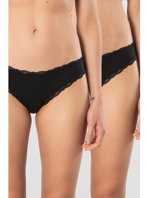 Türen Kadin Likrali Ribana Dantelli Bikini Külot 2'li Paket