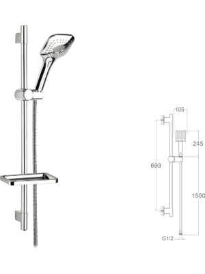 Mistillo KARE SÜRGÜLÜ DUŞ SETİ - 3 FONKSİYONLU