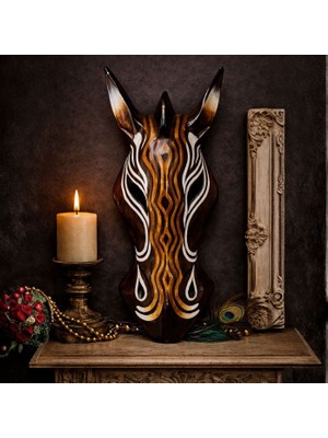 Uretti - Okay 5711 5604 At Kafası Mask Ahşap Duvar Dekoru - Kahverengi / 30 cm