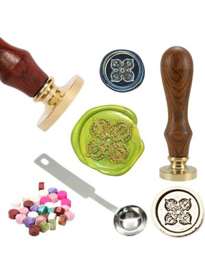 PremiumPort Şeftali Çiçeği Temalı Mektup Damga ve 30 Mühür Mumu Seti