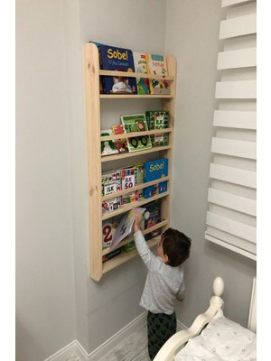 KütükOn Montessori Ahşap Çocuk Odası Kitaplığı Ahşap Ham Verniksiz Doğal Kitaplık 100*50*7 cm Ahşap Kitaplık