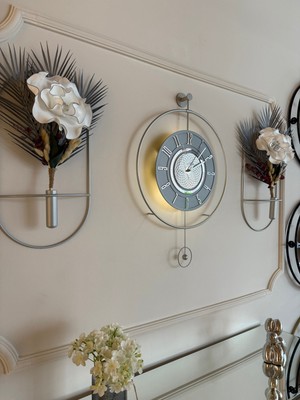 PremiumPort Modern Gümüş Renkli Çark Pırlanta Tasarımlı Duvar Saati