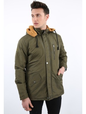 buğrahayalin Içi Kürklü Çıkmalı Kapşonlu Çapraz Cepli Kalın Erkek Günlük Mont