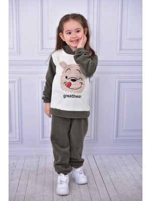 Buufuu Polar Bear Nakışlı Kapşonlu Kışlık Uzun Kol Alt Üst Çocuk Takım