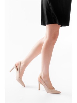 Sibel Gürel ST-1153 Bej Rugan Günlük Arkası Açık 9 cm Topuklu Kadın Ayakkabı