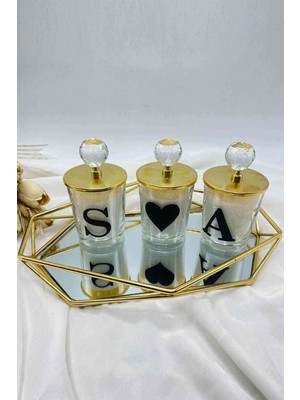 PremiumPort Dekoratif Prizma Tepsi ve Kristal Mum Seti, Vanilya Kokulu, Şık Tasarım