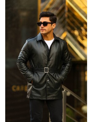 Baselco Erkek Slim Fit 80 cm Uzun Deri Ceket - Full Tay Tüyü Astarlı