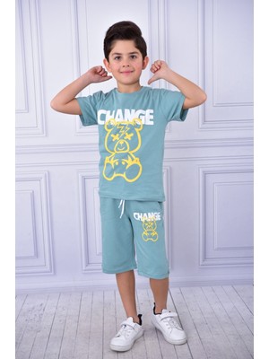 Buufuu Unisex Change Baskılı Çocuk Kısa Kol Yazlık Beli Lastikli Cepli Şort Alt Üst Takım