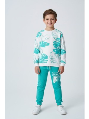 Buufuu Unisex Çocuk Palmiye Yapraklı Cepli Alt Üst 2'li Takım