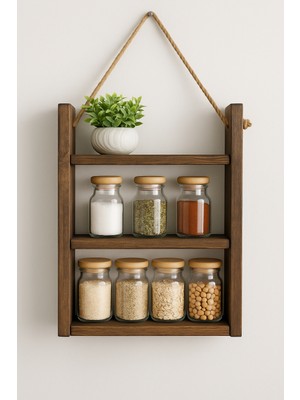 KütükOn Çok Amaçlı Ipli Ahşap Duvar Rafı | Mutfak, Banyo ve Hol Için Çok Yönlü Organize Edici