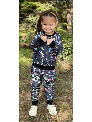 Buufuu Consept Trend Kız Çocuk Kedi Baskılı Alt-Üst Takımı 2-8 Yaş Oversize Kalıp