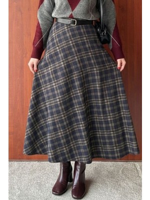 İlkimay.com Ekose Desenli Etek 1678 - Lacivert