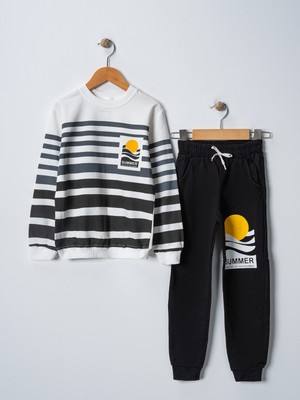 Buufuu Summer Baskılı  Uzun Kollu Cepli  Unisex Çocuk Alt Üst Takım