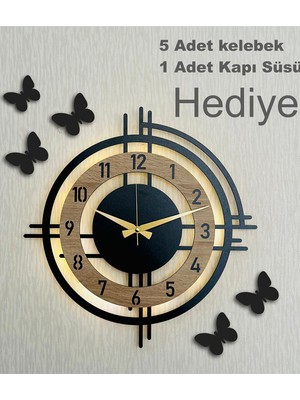 PremiumPort Işıklı Ahşap Duvar Saati, Modern ve Şık Dekoratif Tasarım 48 cm