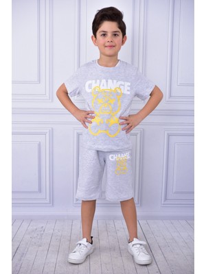 Buufuu Unisex Change Baskılı Çocuk Kısa Kol Yazlık Beli Lastikli Cepli Şort Alt Üst Takım