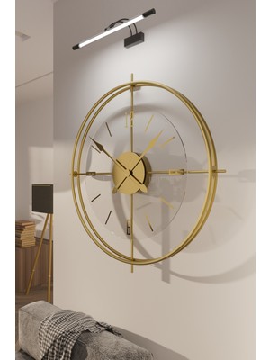PremiumPort Büyük Boy 55X55 cm Gold Deluxe Şeffaf Tamperli Metal Duvar Saati