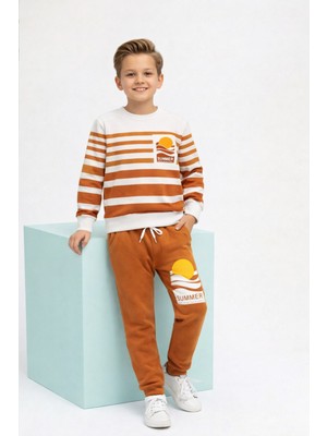 Buufuu Summer Baskılı  Uzun Kollu Cepli  Unisex Çocuk Alt Üst Takım