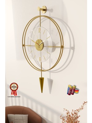 PremiumPort Büyük Boy 50X90CM Laclock Konikli Gold Şeffaf Tamperli Kırılmaz Cam Duvar Saati
