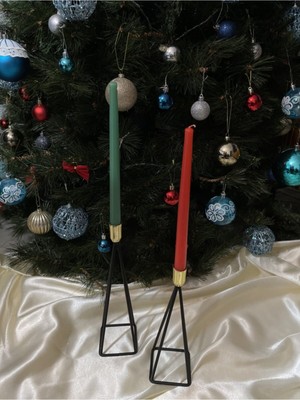 PremiumPort Yılbaşı Temalı 2'li Şamdan ve Mum Seti, Şık ve Sıcak Atmosfer Için