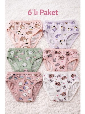 Bulut Anne ve Çocuk Külot Kız Çocuk Desenli Baskılı Figürlü %95 Pamuklu %5 Elastan 6'lı Paket Külot