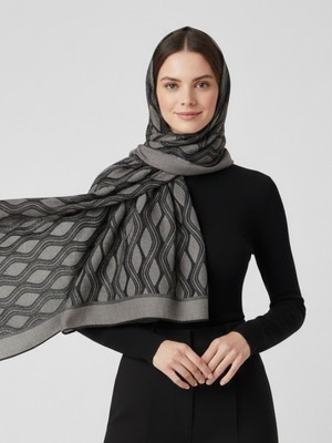 La Fien Premium Geometrik Desen Jakar Şal