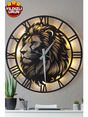 PremiumPort 40 cm Aslan Figürlü Işıklı Dekoratif Duvar Saati, Şık ve Modern Tasarım