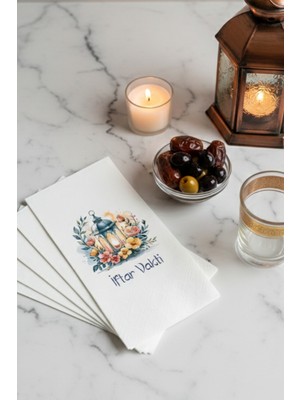 Iftar Vakti Çiçekli Fener Desenli 16'lı Çift Katlı Lüks Kağıt Peçete | Ramazanpeçetesi