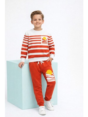 Buufuu Summer Baskılı  Uzun Kollu Cepli  Unisex Çocuk Alt Üst Takım