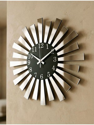 PremiumPort Siyah Gümüş Aynalı Pleksi Piyano Model Duvar Saati, Şık ve Modern Tasarım