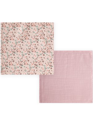 Cigit Ikili Müslin Ağız Bezi 25X25 cm Pudra Çiçek Desenli