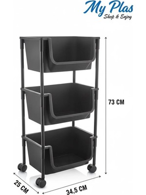 Myplas 3 Katlı Tekerlekli Organizer Raf Modern Portratif Kiler Düzenleyici Sepet,mutfak Rafı,oyuncak Dolabı