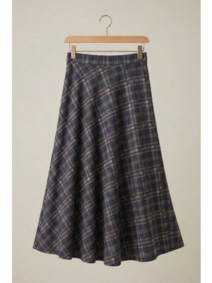 İlkimay.com Örme Ekose Kloş Etek 1680 - Lacivert