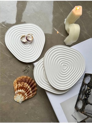 CasadiDuck Oval Çizgisel Taş Tozu Dekoratif Obje/bardak Altlığı 3’lü