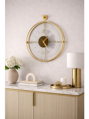 PremiumPort Büyük Boy Laviento Gold Modern Metal ve Cam Duvar Saati