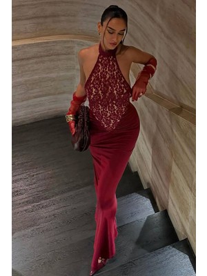 BMD Poliana Dantel Gece Elbisesi - Bordo