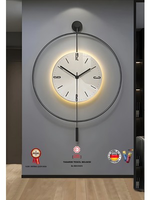 PremiumPort Şık Metal Duvar Saati, Büyük Boy, Pilli Led, Quartz Mekanizma, 50X75CM