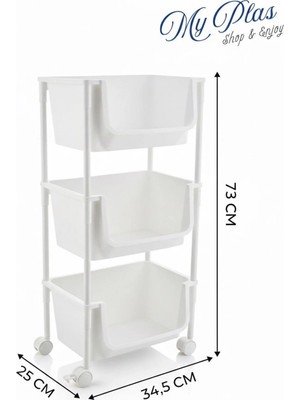 Myplas 3 Katlı Tekerlekli Organizer Raf Modern Portratif Kiler Düzenleyici Sepet,mutfak Rafı,oyuncak Dolabı