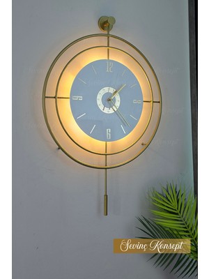 PremiumPort Modern Led'li Kristal Metal Duvar Saati, Büyük Boy 50X75 cm