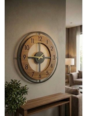PremiumPort Şık Ahşap Siyah Ceviz Desenli Duvar Saati 50CM, Yılbaşı Hediye