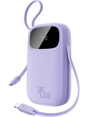 Baseus Enerfıll FC31 Digital Göstergeli Super Hızlı Kendinden 2 Type-C Kablolu Usb-C 2 Çıkışlı 10.000 Mah 45W Laptop Şarj Edebilen Powerbank - Mor