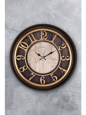PremiumPort 46 cm Ahşap Görünümlü 3D Kabartmalı Sessiz Mekanizma Duvar Saati
