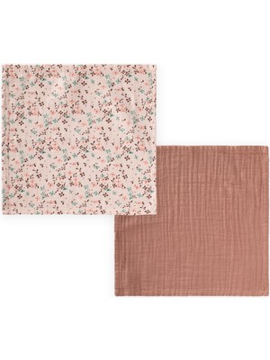 Cigit Ikili Müslin Ağız Bezi 25X25 cm Kahve Çiçek Desen