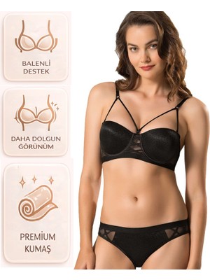 Bipamuk Kadın Ipli Detaylı Destekli Sütyen Külot Takımı Toparlayıcı Iç Giyim 2 Li Set