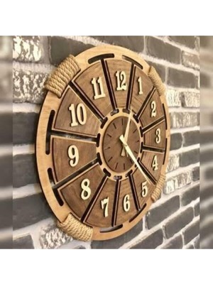 PremiumPort Doğal Ahşap Duvar Saati 40X40 Cm, Şık ve Modern Dekorasyon Aksesuarı