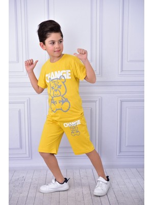 Buufuu Unisex Change Baskılı Çocuk Kısa Kol Yazlık Beli Lastikli Cepli Şort Alt Üst Takım