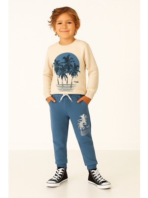 Buufuu Tropical  Baskılı Uzun Kollu Lastikli Bel Cepli  Unisex Çocuk Alt Üst Takım