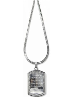 Vipfoni Dikdörtgen Ayetel Kursi Yazılı Çelik Kolye